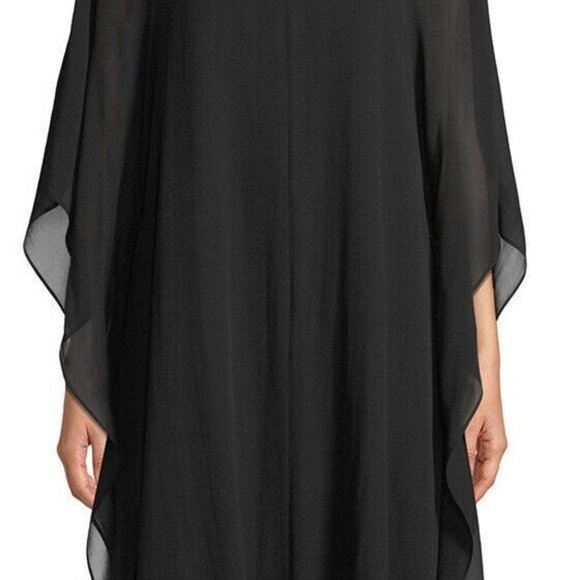 NWT Eileen Fisher Black Sheer Silk Georgette V-Neck Caftan Dress - Picture 7 of 10